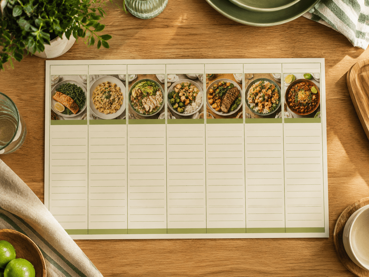 Illustrative seven-day meal plan with a different meal image for each day
