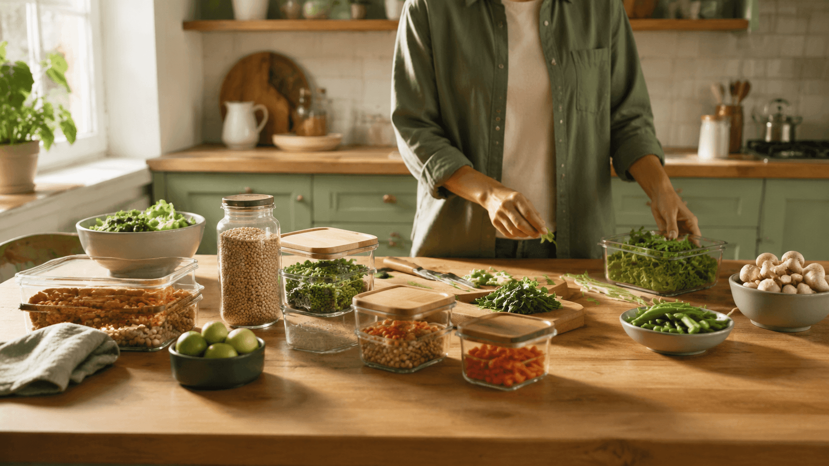 An illustrative warm kitchen arranged for Sunday meal preparation